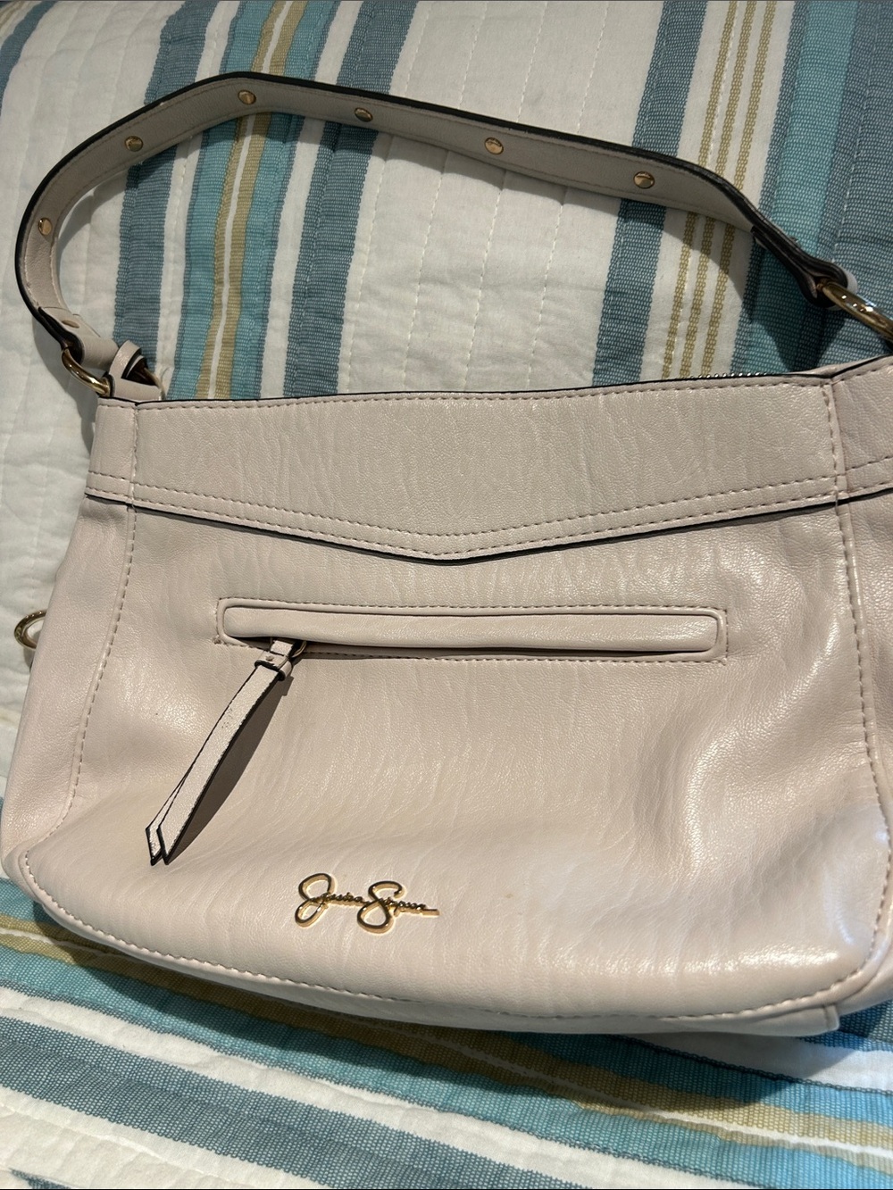 Jessica Simpson Pale Pink Leather Shoulder Bag with Gold Logo